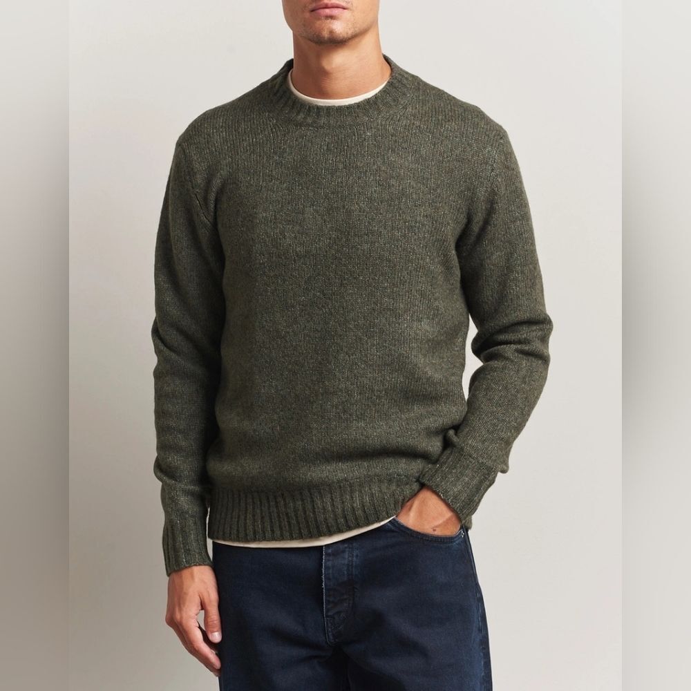 Merino Wool "Cotton Reel" Irish Moss Green Knit Sweater